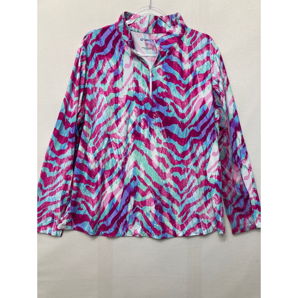 IBKUL Quarter Zip Sun Shirt XXL Pink Blue Zebra Print Activewear Outdoor Travel